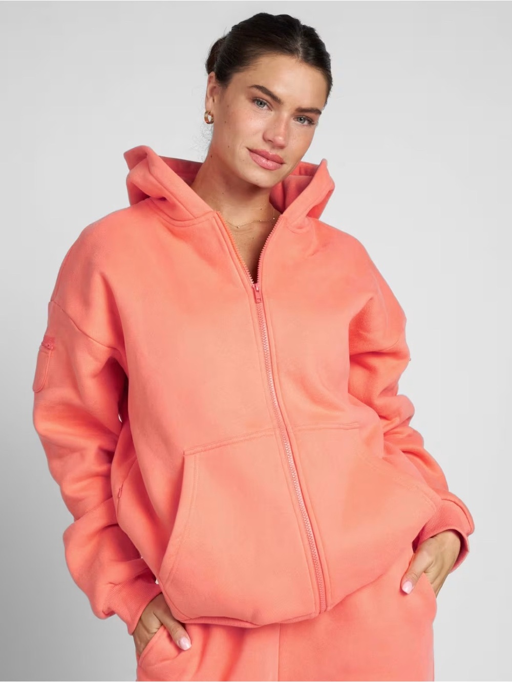 Women's Coral Zip Front Hooded Sweatshirt